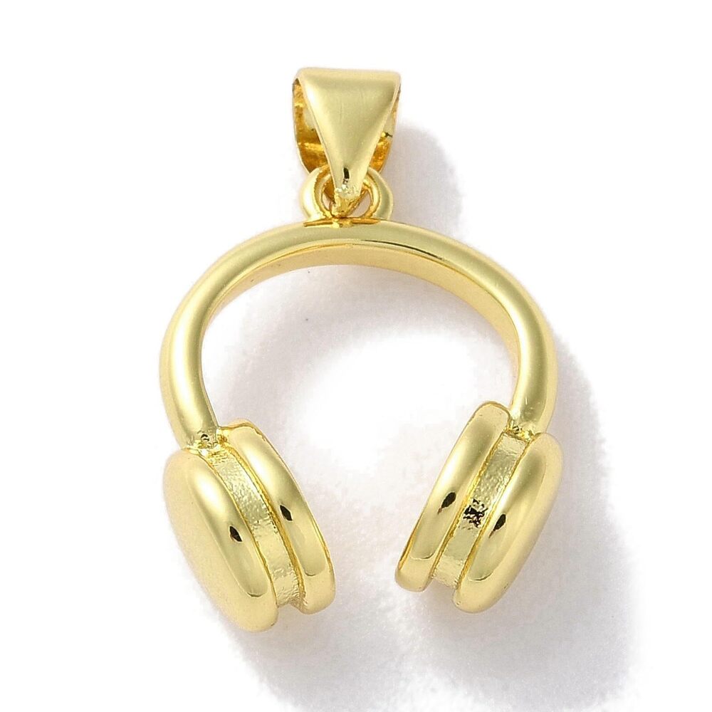 7606 10Pcs Gold Plated Headphone Charms - Brass DJ Punk Rock Music